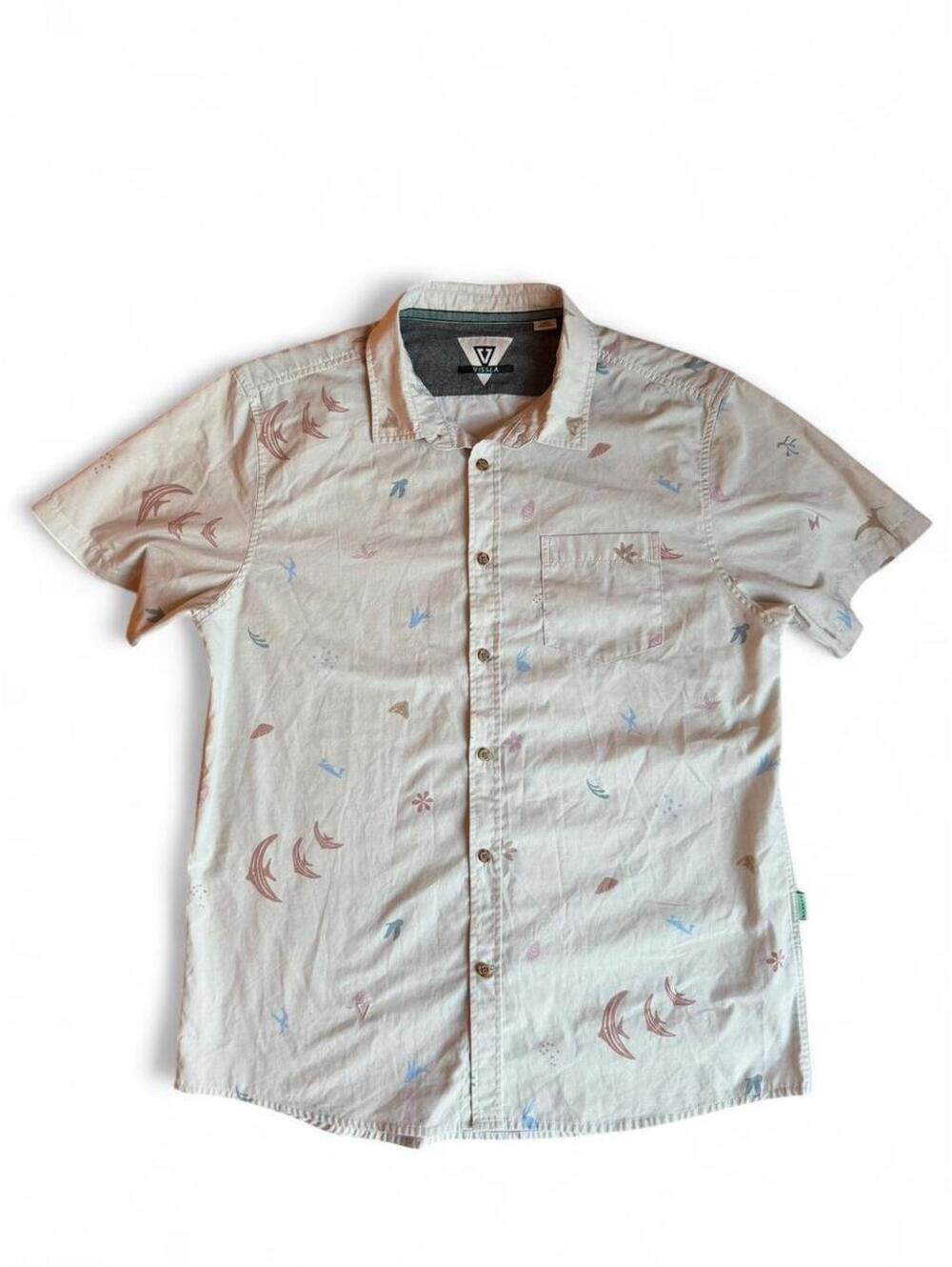 Vissla Miyashiro Island Stargazer Eco Shirt L Bone Hawaiian Camp Shirt
